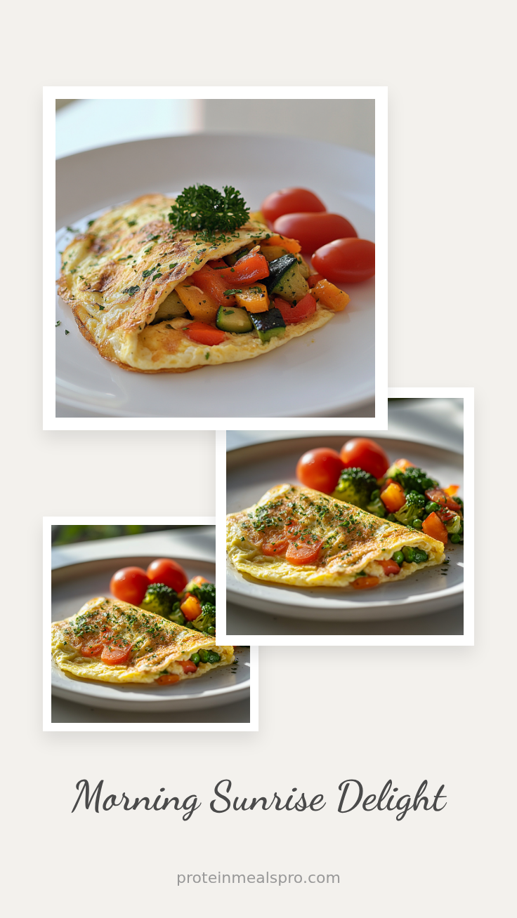 Egg White Veggie Omelette with crispy potato crust and vegetable filling a white plate overhead view