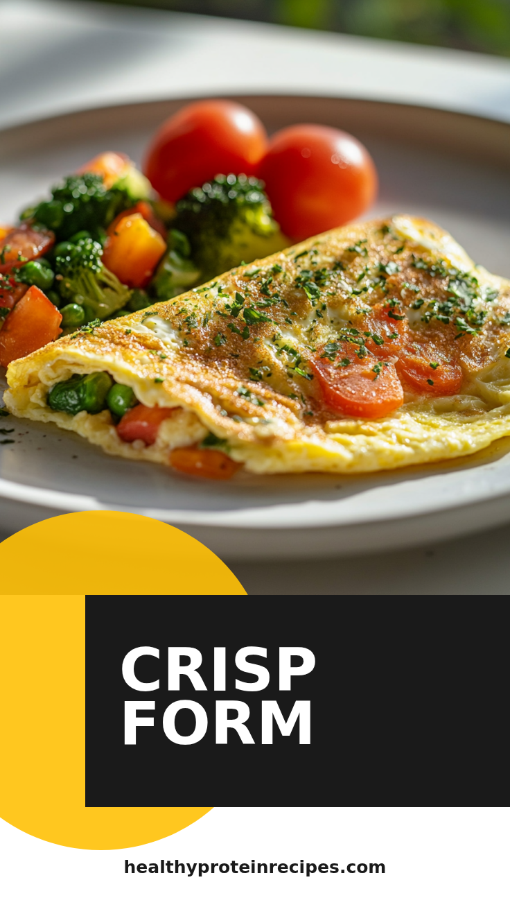 Egg White Veggie Omelette with crispy potato crust and vegetable filling a white plate overhead view