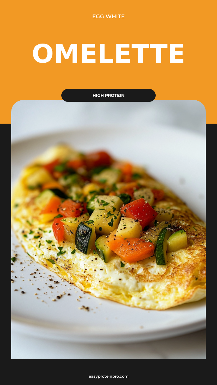 Egg White Veggie Omelette with crispy potato crust and vegetable filling a white plate overhead view